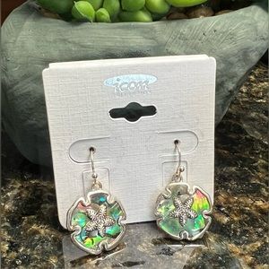 ICON Collection:  Sand Dollar Earrings With Green Abalone Stones